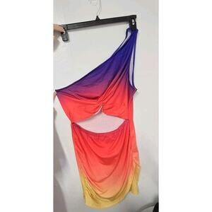 Sexy‎ mini dress for women tight cut out gathered One Shoulder SZ XL Multicolor